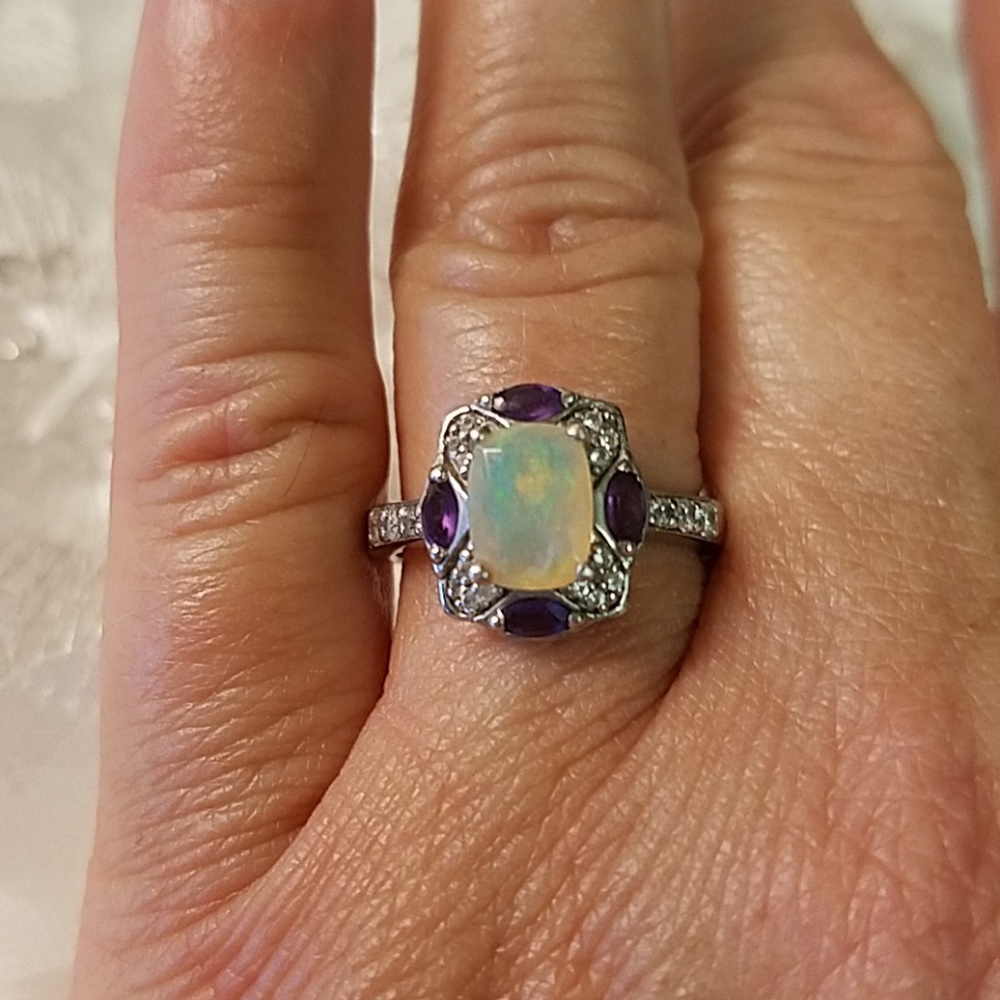 Sterling Opal Amethyst Ring